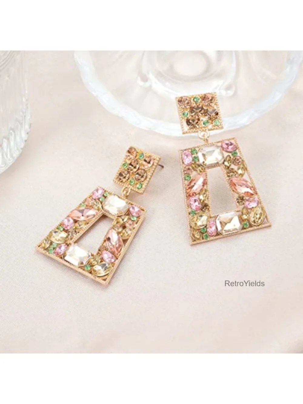 Large Statement Rhinestone Dangle Earrings Big Crystal Geometric Drop Earrings